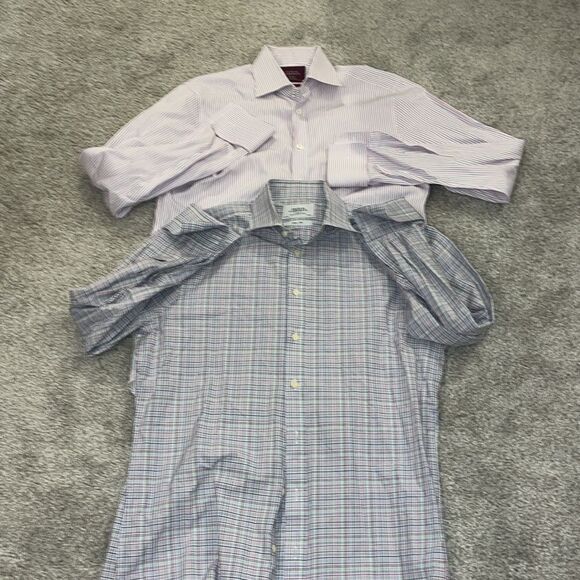 2-Charles Tyrwhitt Check Plaid & Stripe French Cuff Dress Shirt Red Gray Rainbow - Picture 1 of 6